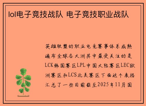 lol电子竞技战队 电子竞技职业战队